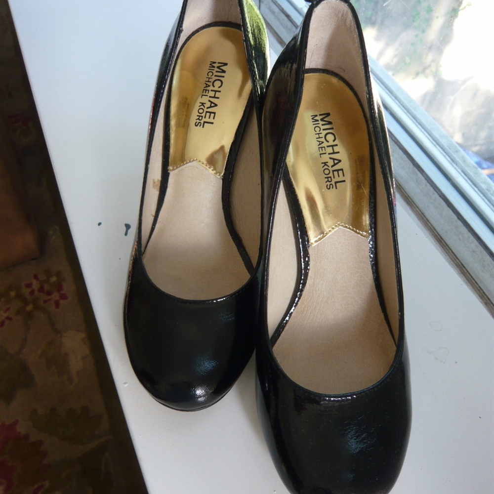 black patent leather, high heels