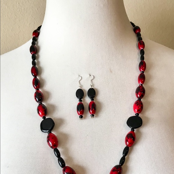 Handmade Necklace and Earrings Set Glass Beads New - Picture 2 of 6