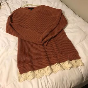 Burnt orange sweater with lace detail