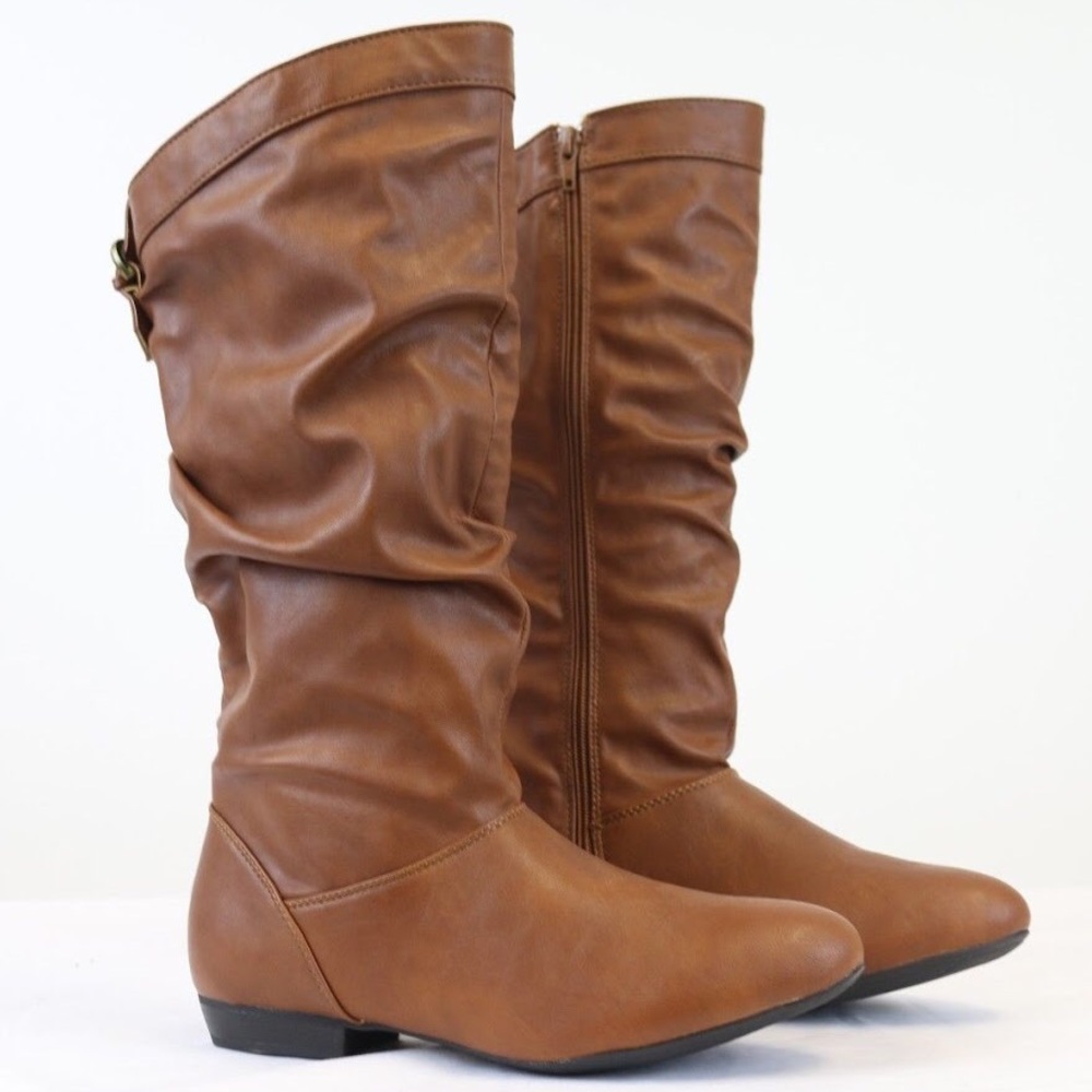 New Brown Mid Calf Low Heel Slouch Riding Boot