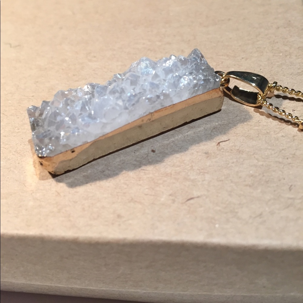White Druzy Bar Necklace - Picture 2 of 4