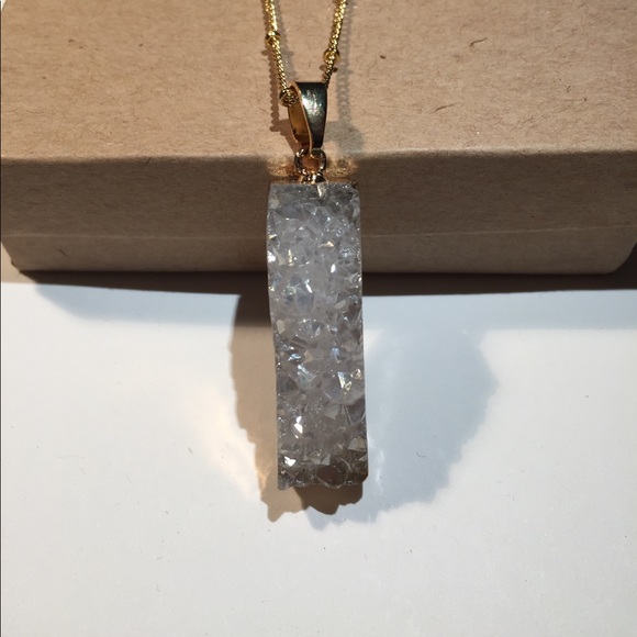 White Druzy Bar Necklace - Picture 3 of 4