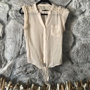 Tie front cream top with lace Tie front cream top with lace