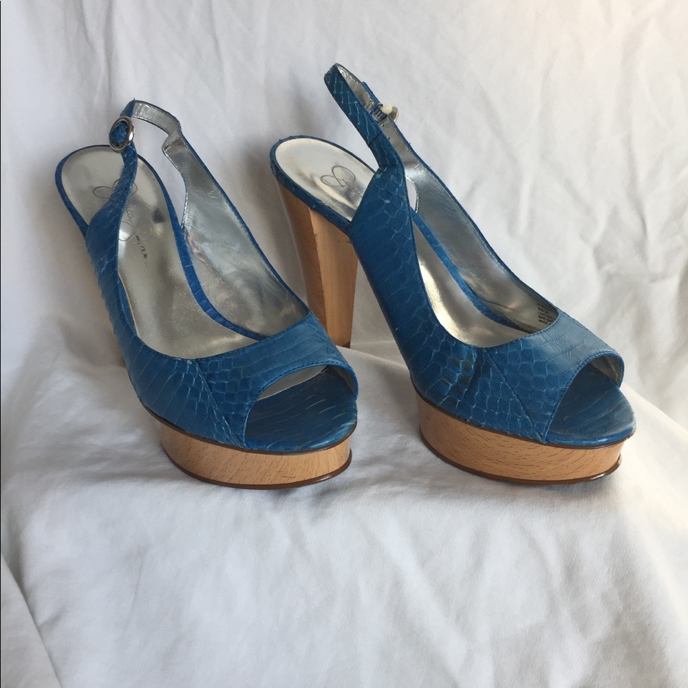 Jessica Simpson Turquoise peep toe platform heels