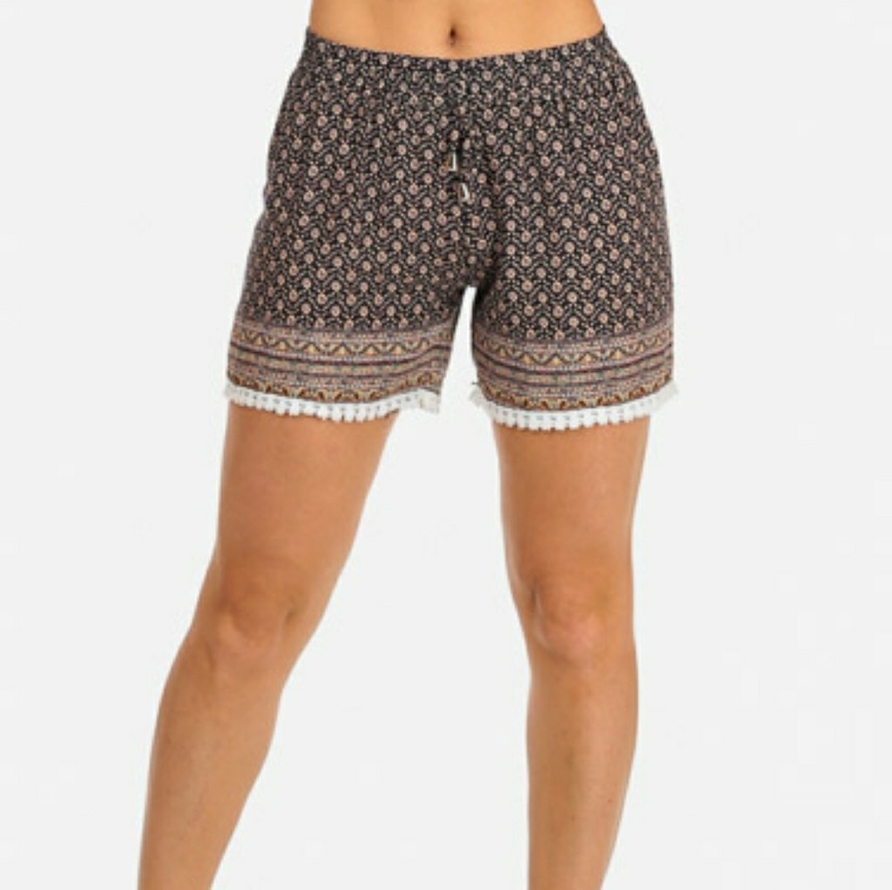 WOMEN'S JUNIORS HIGH WAIST PRINTED RAYON SHORTS (B