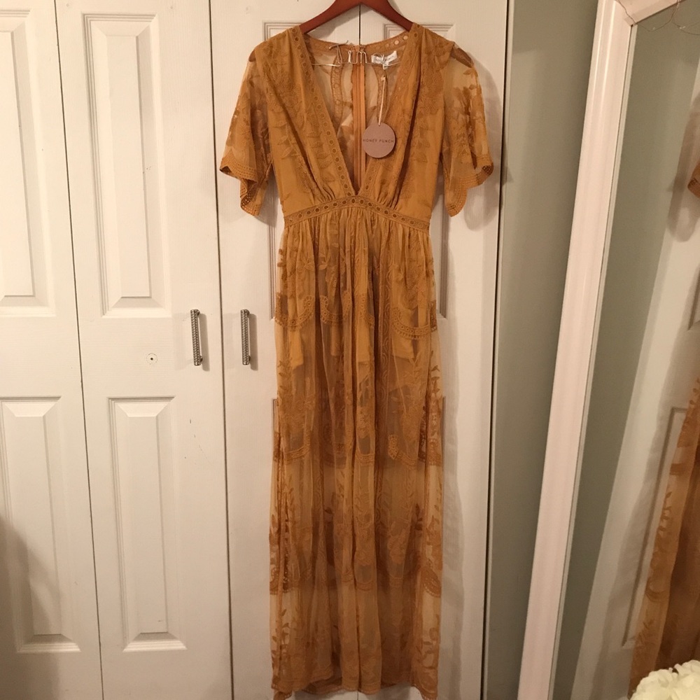 Mustard yellow lace maxi dress/romper