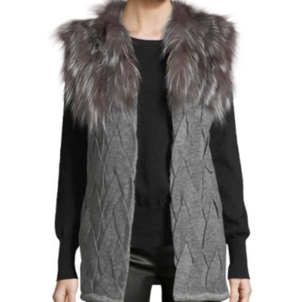 🆕Wool Vest With Genuine Fox Fur Collar
