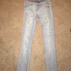 Light wash distressed jeans