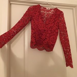 lace red crop top