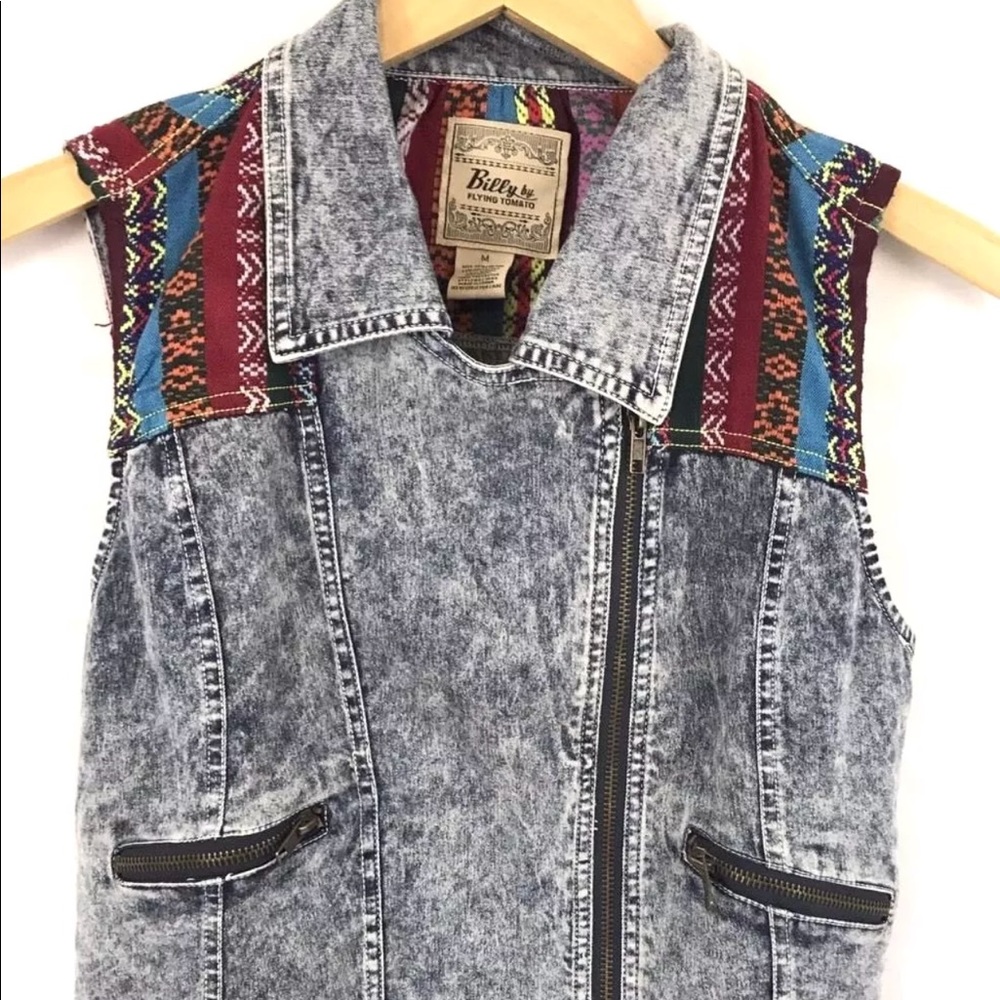 Billy by Flying Tomato Womens Denim Vest M Aztec