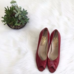 Salvatore Ferragamo Leather Peep Toe Pumps Heels