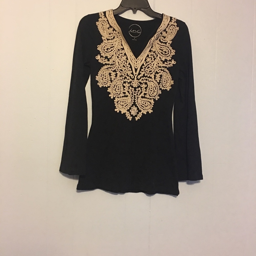 INC Black Embroidered Shirt