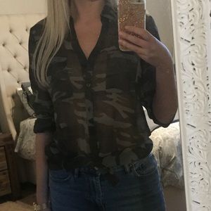 Express sheer camo button up.