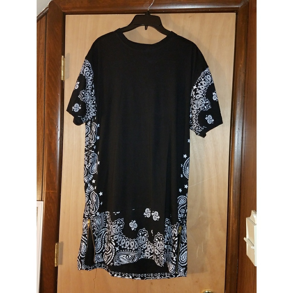 Bandana Tshirt Dress w/ Zipper Detail on Each Side