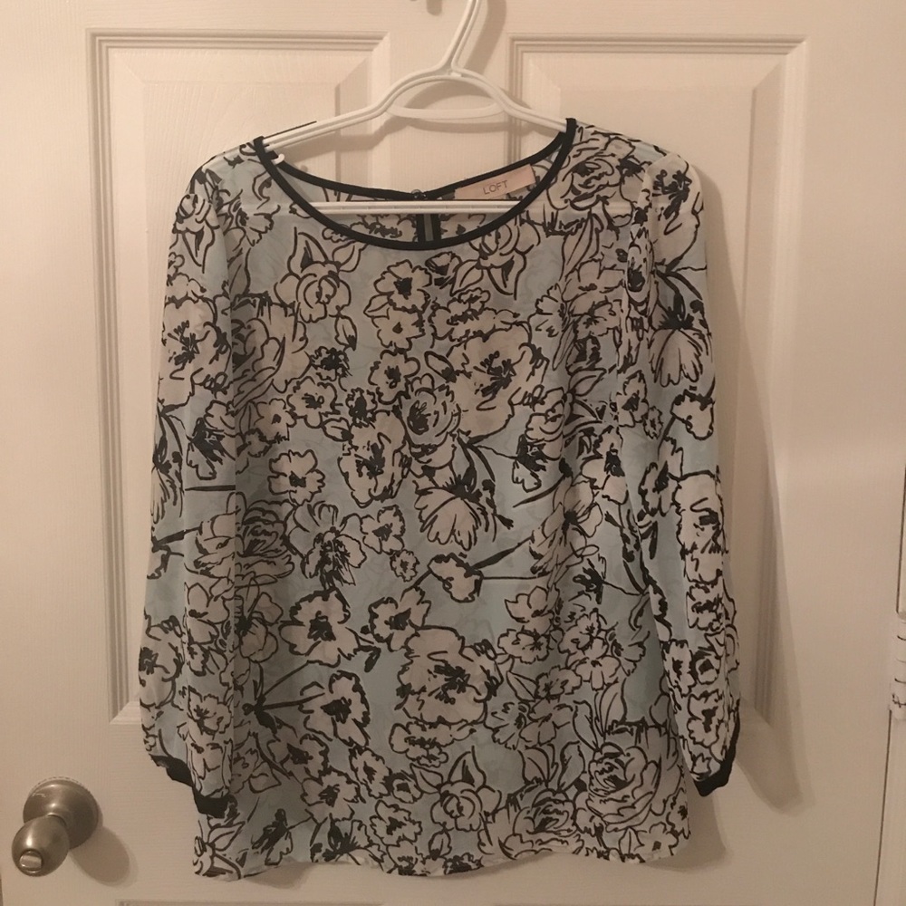 BLack and light blue LOFT blouse