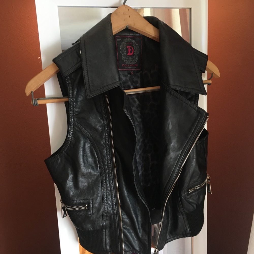 Black faux leather vest
