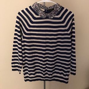 J. Crew Blue and White Striped Collared Sweater