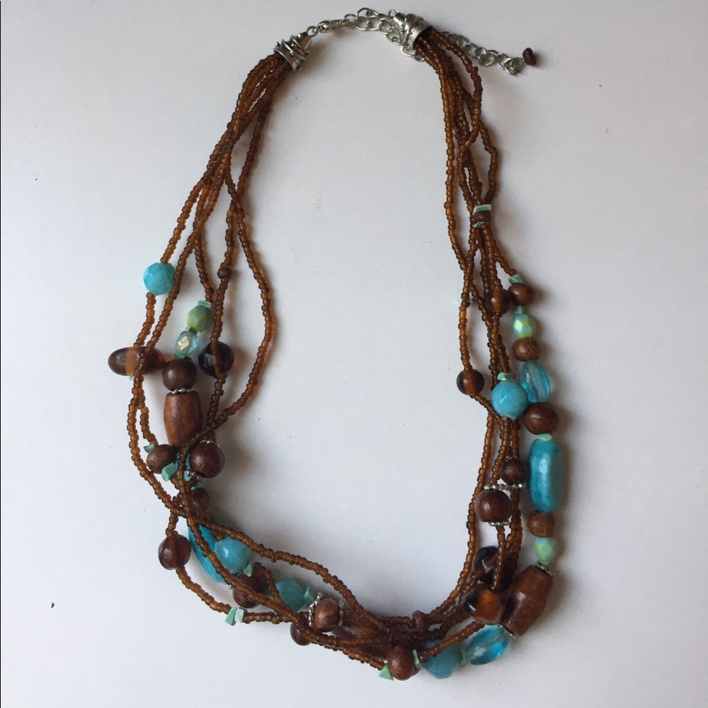 Turquoise and brown beaded necklace
