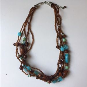 Turquoise and brown beaded necklace
