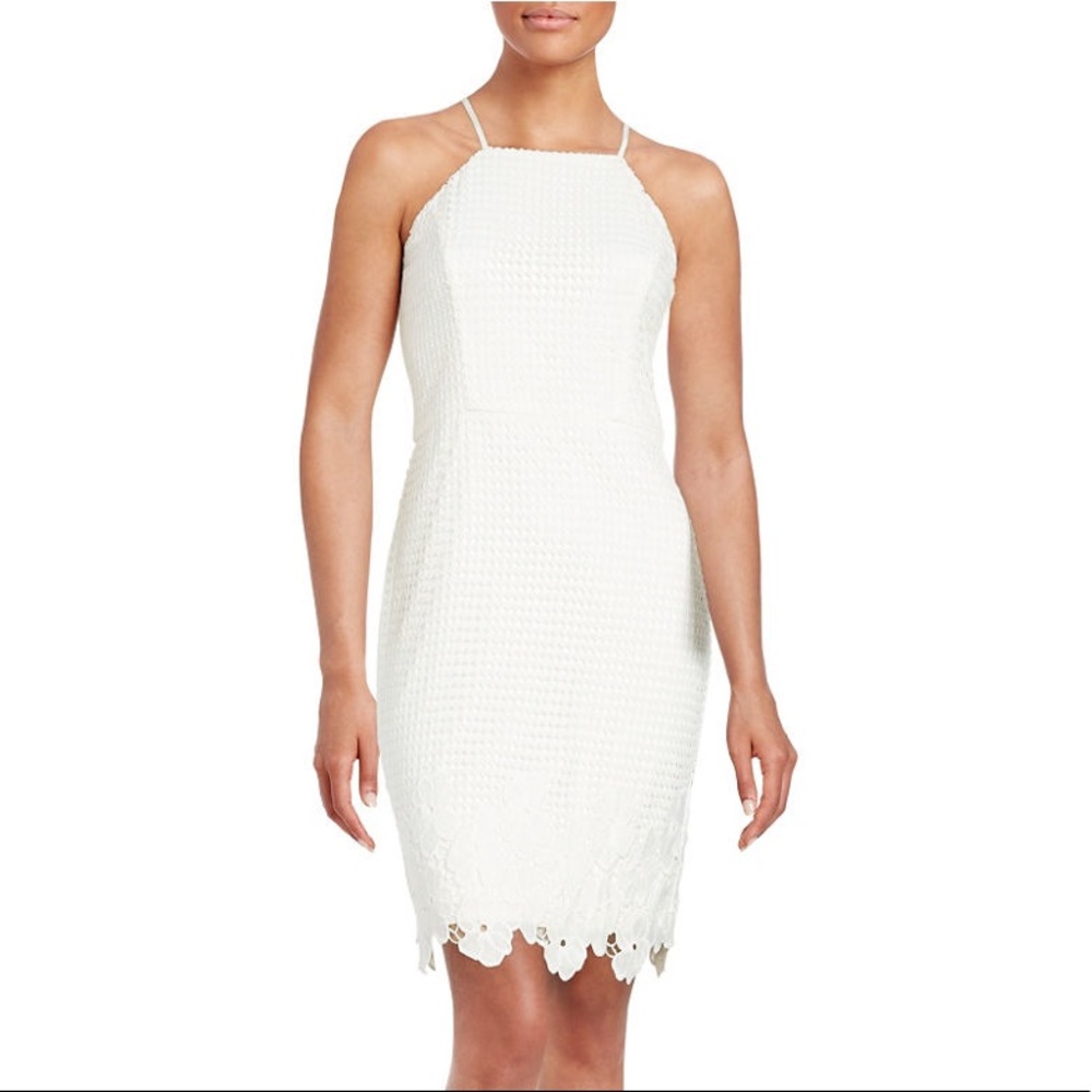 Guess Crochet White Petal Trim Sheath Midi Dress