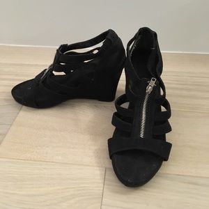 Aerosoles Black Suede Wedge Sandals