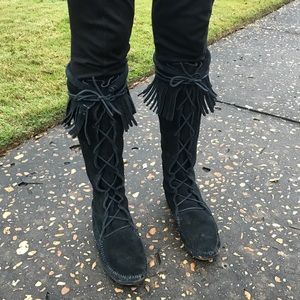 Minnetonka Tall Fringe Moccasins