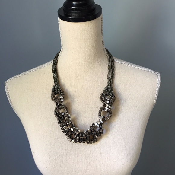 Antiqued Bronze Chunky Link Rhinestone Necklace - Picture 3 of 8