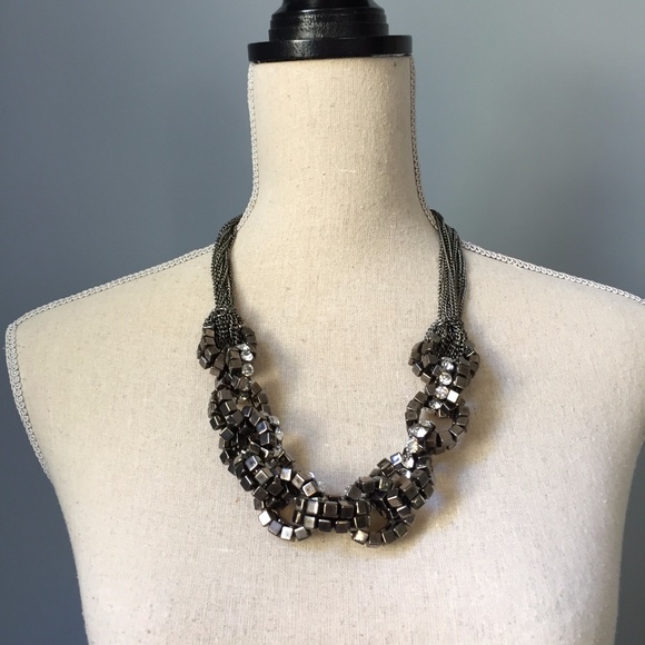 Antiqued Bronze Chunky Link Rhinestone Necklace - Picture 4 of 8