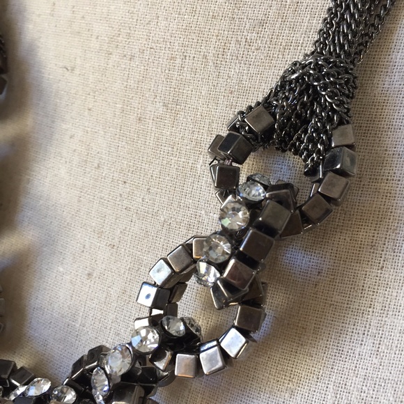 Antiqued Bronze Chunky Link Rhinestone Necklace - Picture 7 of 8