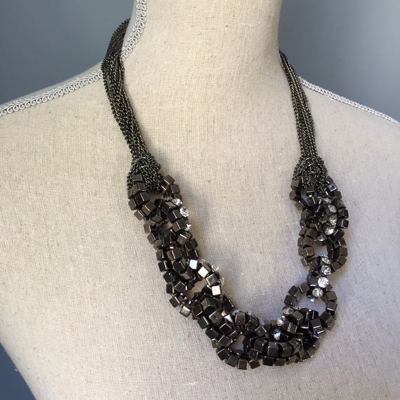 Antiqued Bronze Chunky Link Rhinestone Necklace - Picture 2 of 8