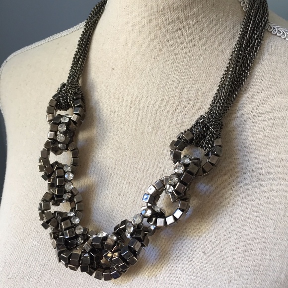 Antiqued Bronze Chunky Link Rhinestone Necklace - Picture 5 of 8