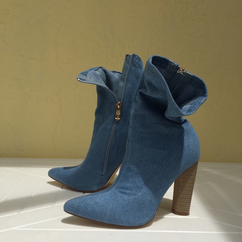 Zip up denim sock boot