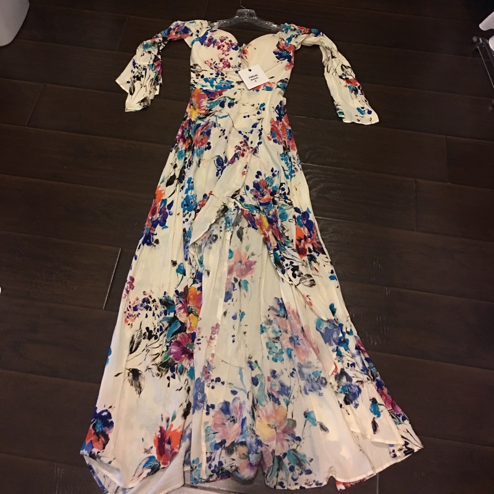 Long sleeve off the shoulder floral maxi