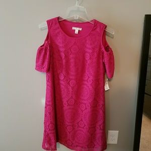 Lace cold shoulder dress.