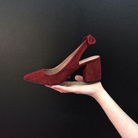 NIB Kensie Burgundy Suede Slingback Block Heels 8 - Picture 2 of 4