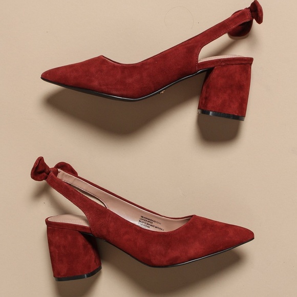 NIB Kensie Burgundy Suede Slingback Block Heels 8 - Picture 3 of 4