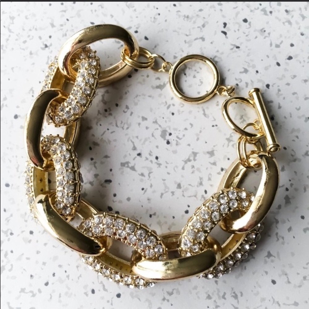 Gold pave link bracelet