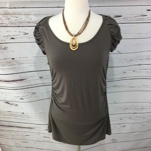 Ann Taylor Runched Taupe Top Size XL EUC