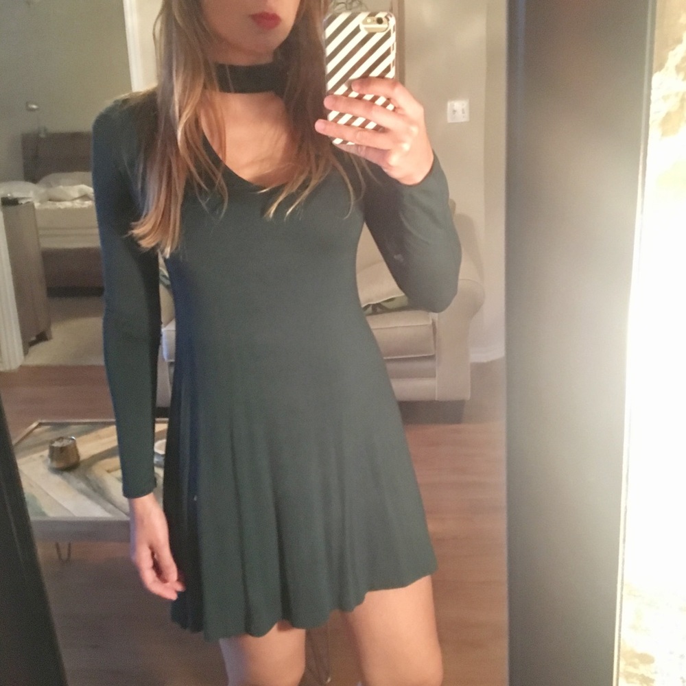 Express dark green fit and flare choker dress
