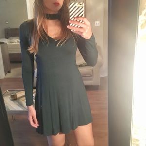 Express dark green fit and flare choker dress