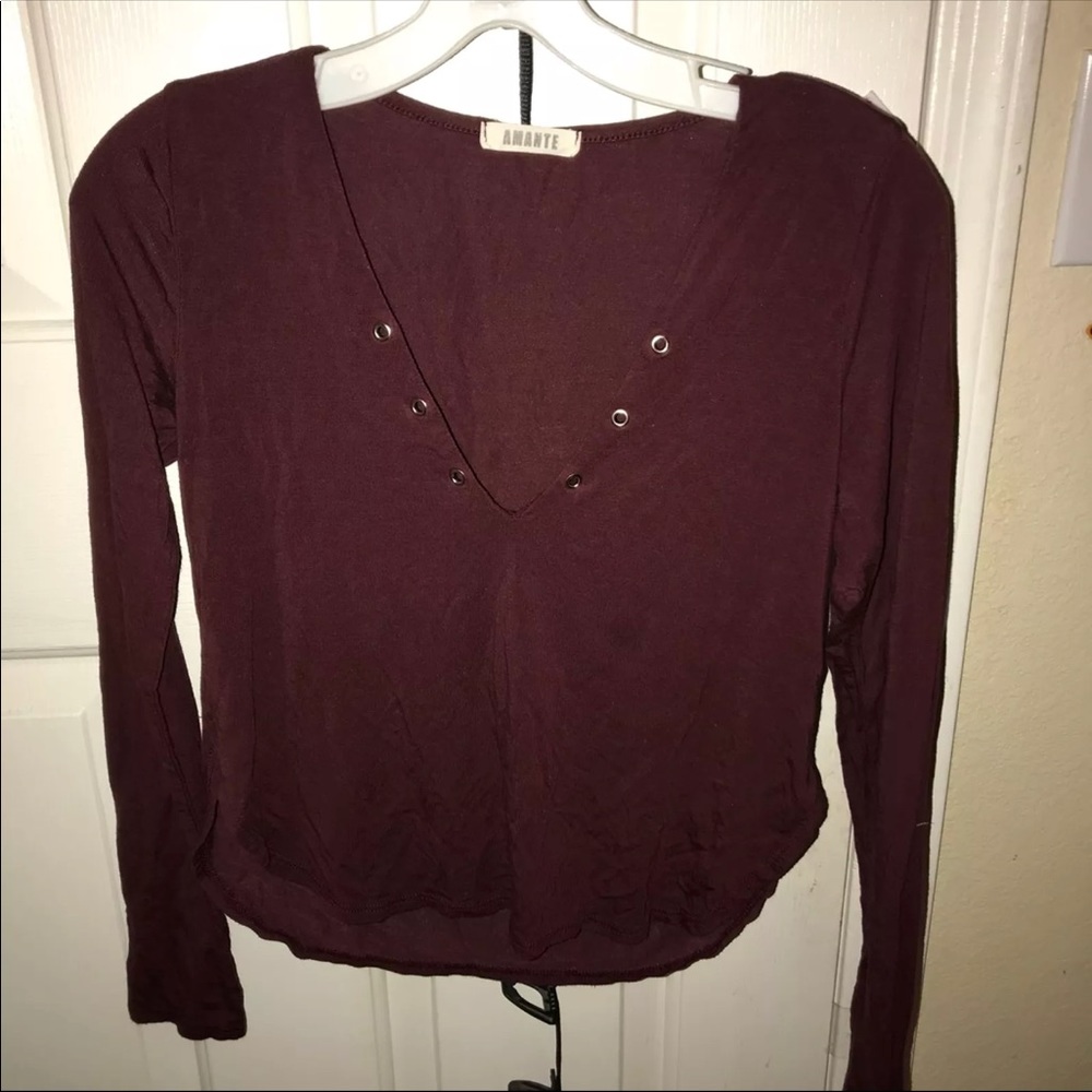 Maroon V-neck Long sleeve