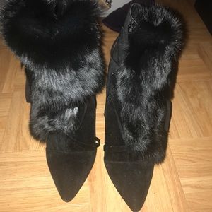 Black rabbit fur ankle boots in great condition