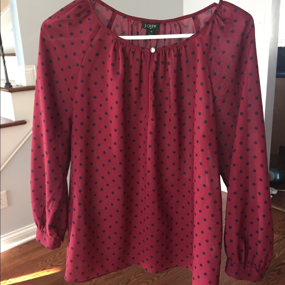 J. Crew Red Polka Dot Sheer Blouse
