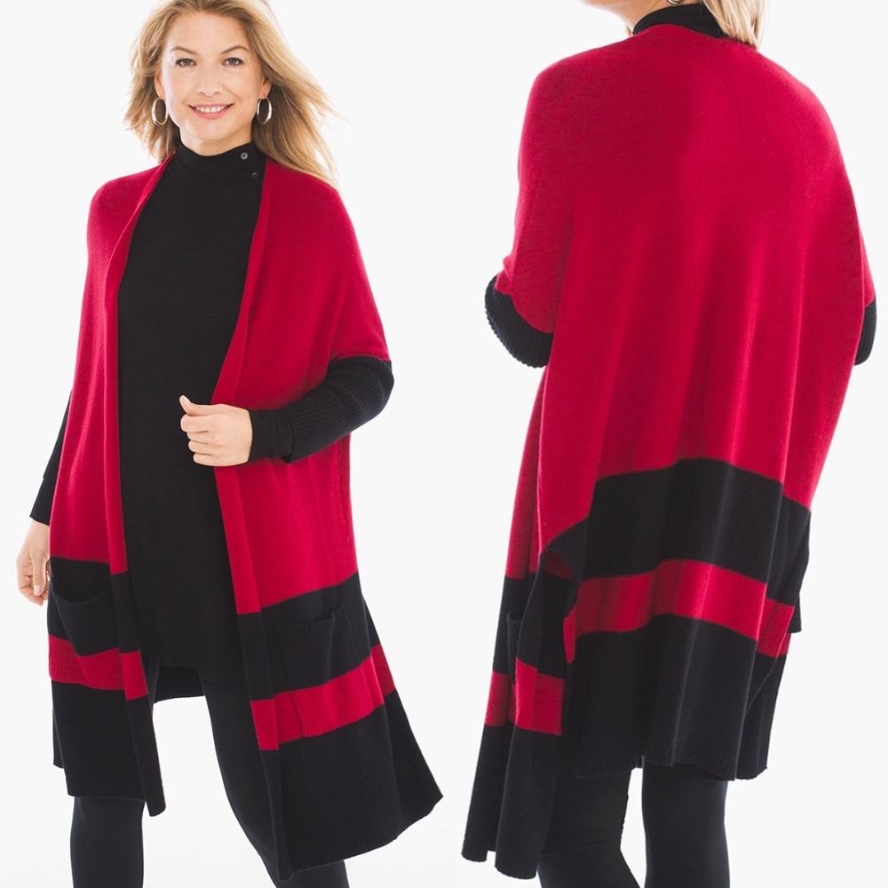 CHICO'S ZENERGY COTTON CASHMERE COLORBLOCKED CARDI