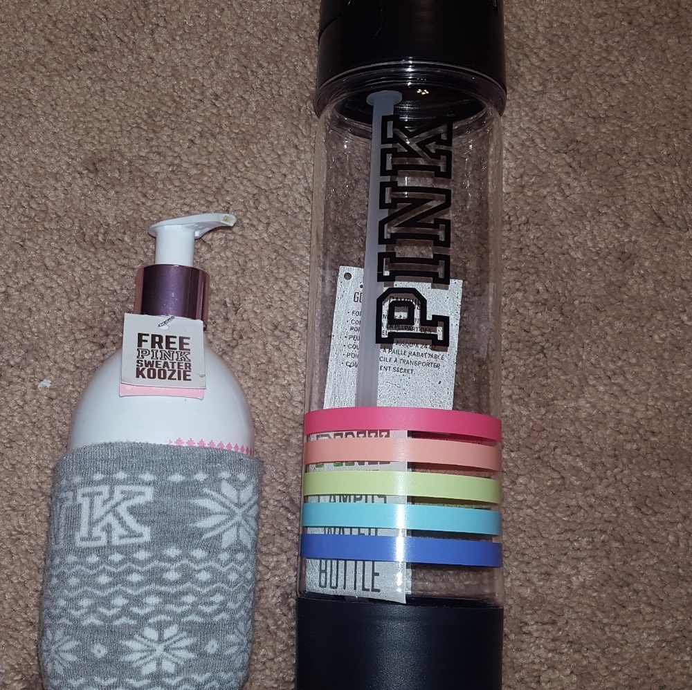PINK Lotion and Water Bottle