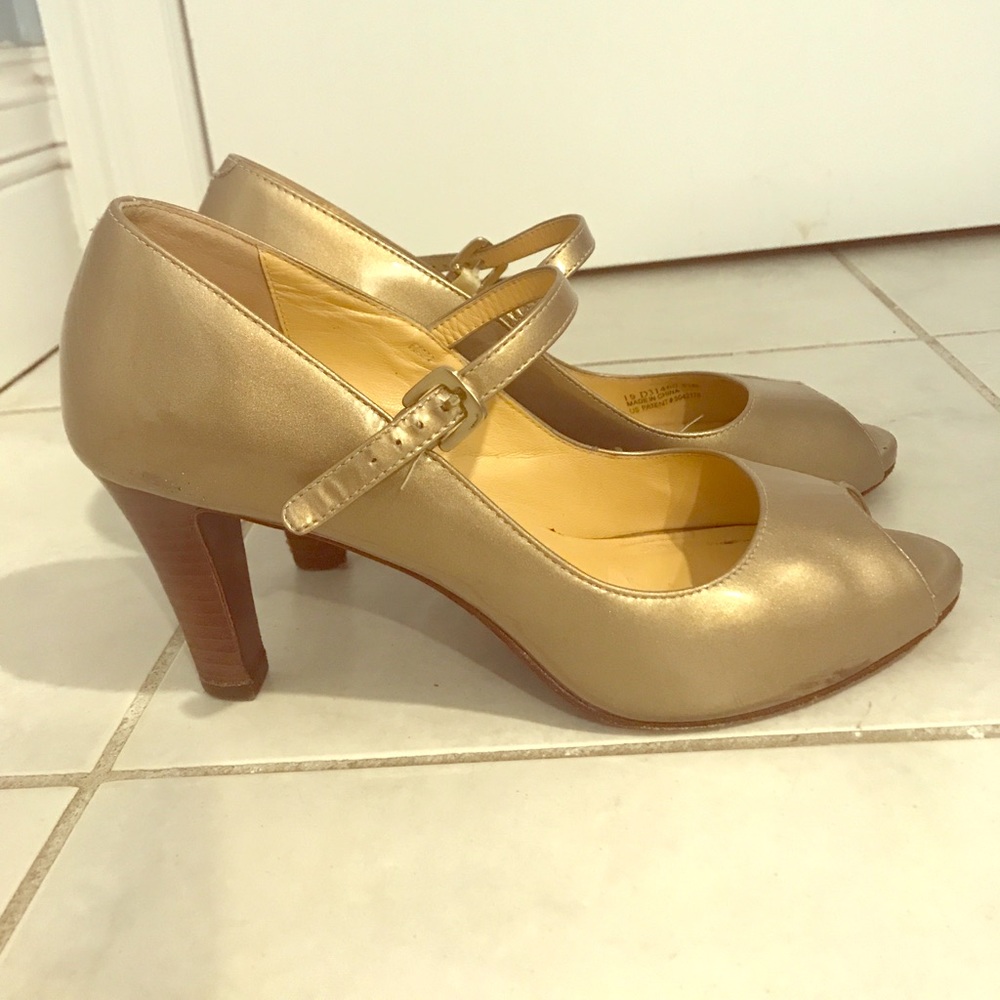 Cole Hahn Peep-toe Gold Maryjanes