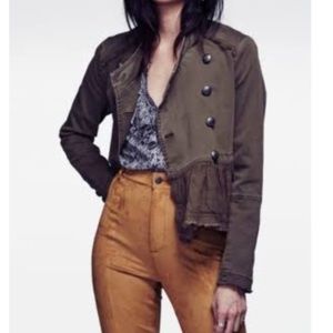 Free People Ruffled Military Jacket - Green