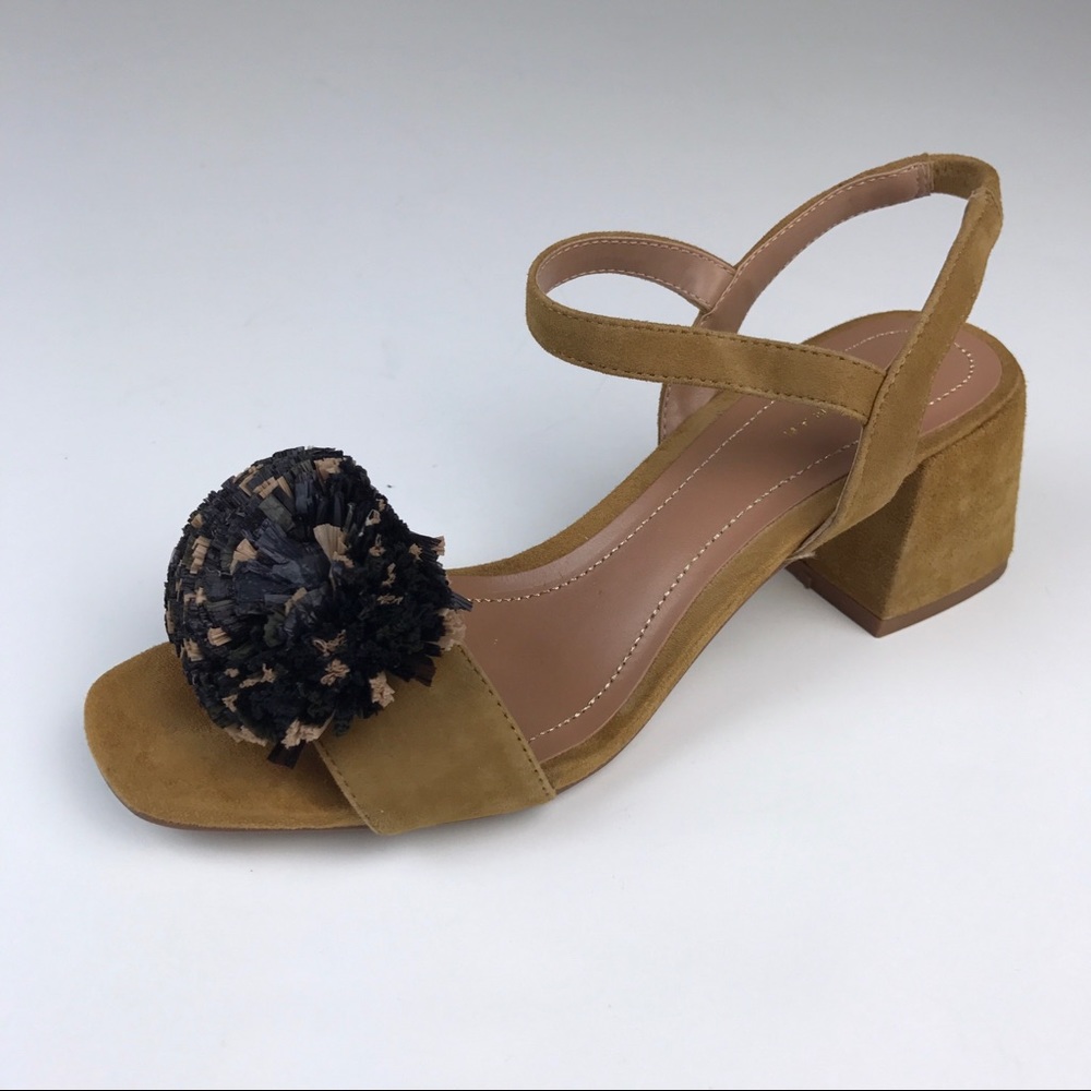 Zara Woman Tan Suede Pom Pom Sandals