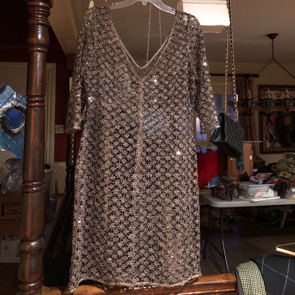 Vintage lace dress.  Bronze with tiny sequins.