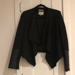 Zara Cotton/Poly/Faux Leather Drape Hem Jacket